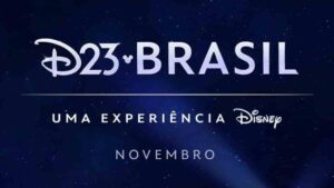 imagem do evento D23 anunciando que pela primeira vez o evento ocorrerá no Brasil. Podemos ler as palavras: D23 Brasil, uma experiência Disney. Novembro